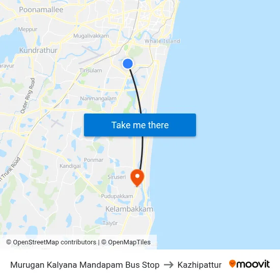 Murugan Kalyana Mandapam Bus Stop to Kazhipattur map