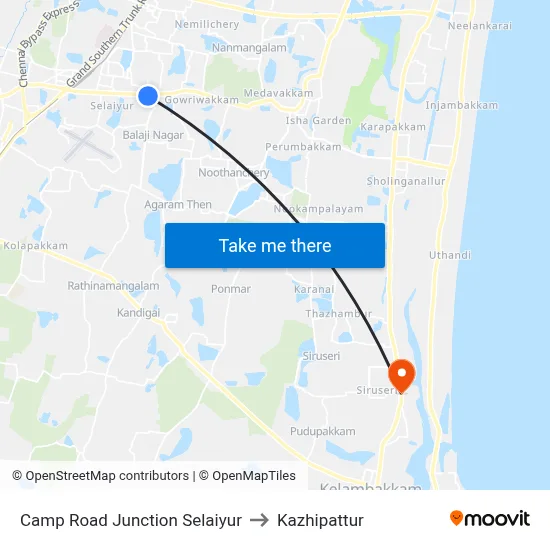 Camp Road Junction Selaiyur to Kazhipattur map