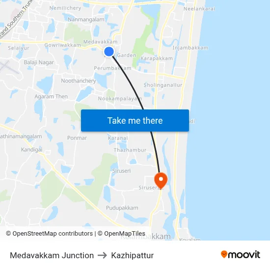 Medavakkam Junction to Kazhipattur map