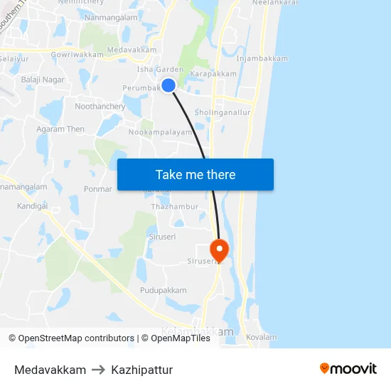 Medavakkam to Kazhipattur map