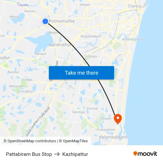 Pattabiram Bus Stop to Kazhipattur map