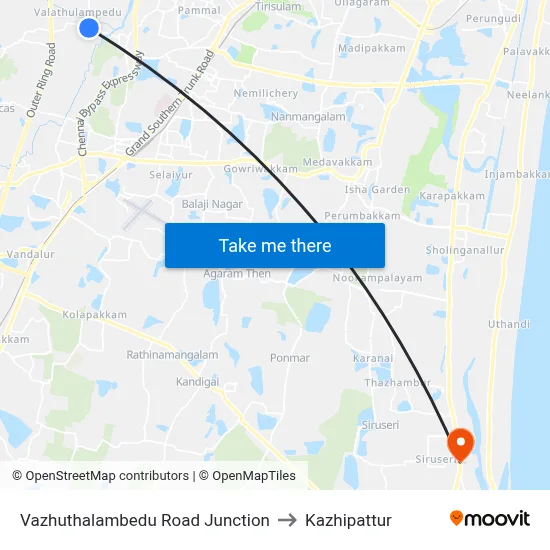 Vazhuthalambedu Road Junction to Kazhipattur map