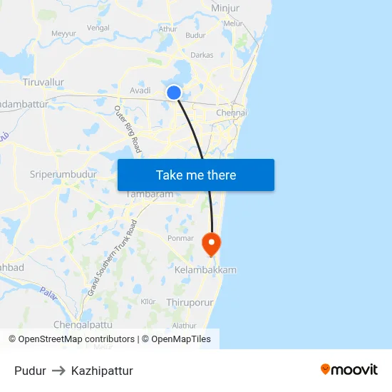 Pudur to Kazhipattur map