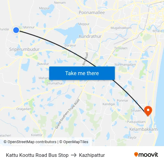 Kattu Koottu Road Bus Stop to Kazhipattur map