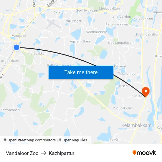 Vandaloor Zoo to Kazhipattur map