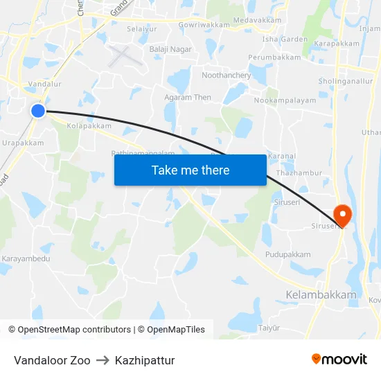Vandaloor Zoo to Kazhipattur map