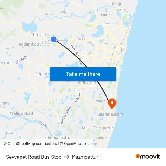 Sevvapet Road Bus Stop to Kazhipattur map