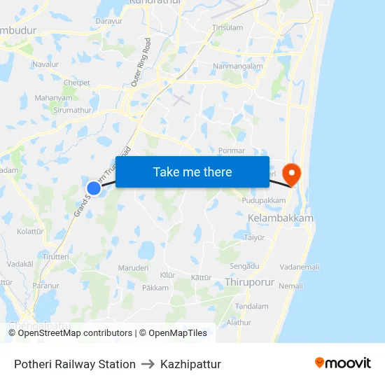 Potheri Railway Station to Kazhipattur map