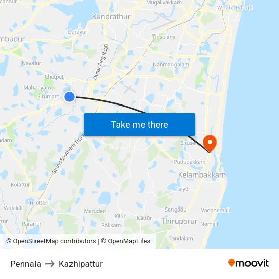 Pennala to Kazhipattur map