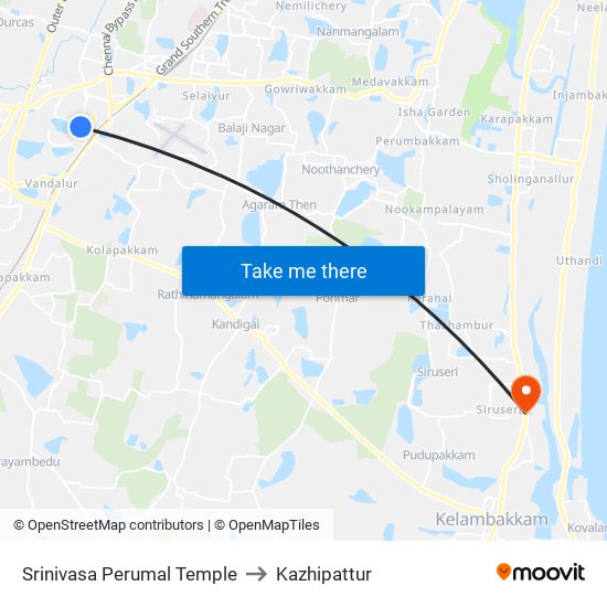 Srinivasa Perumal Temple to Kazhipattur map