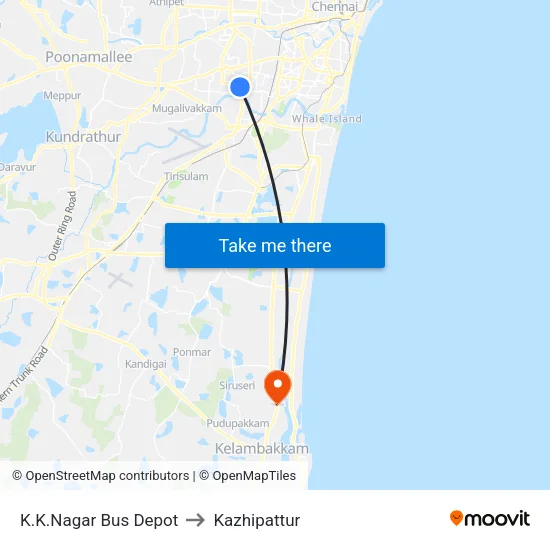 K.K.Nagar Bus Depot to Kazhipattur map