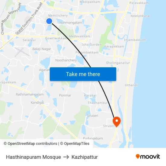 Hasthinapuram Mosque to Kazhipattur map
