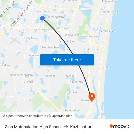 Zion Matriculation High School to Kazhipattur map