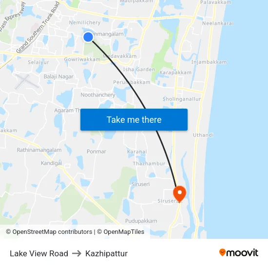Lake View Road to Kazhipattur map
