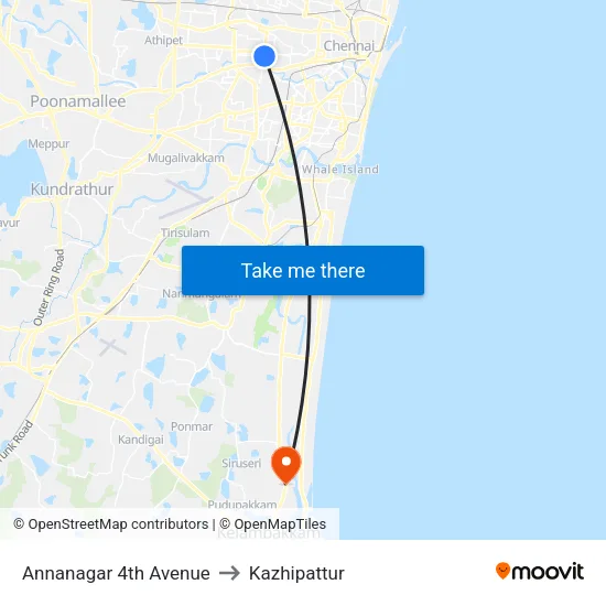Annanagar 4th Avenue to Kazhipattur map