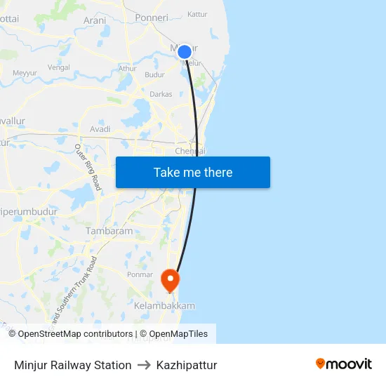 Minjur Railway Station to Kazhipattur map