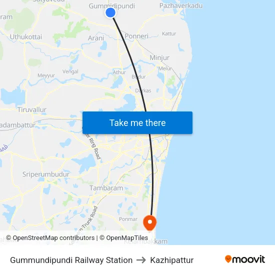 Gummundipundi Railway Station to Kazhipattur map