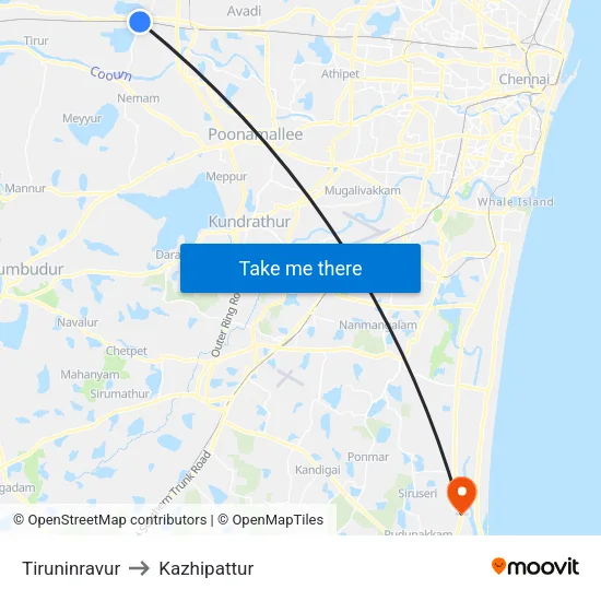 Tiruninravur to Kazhipattur map