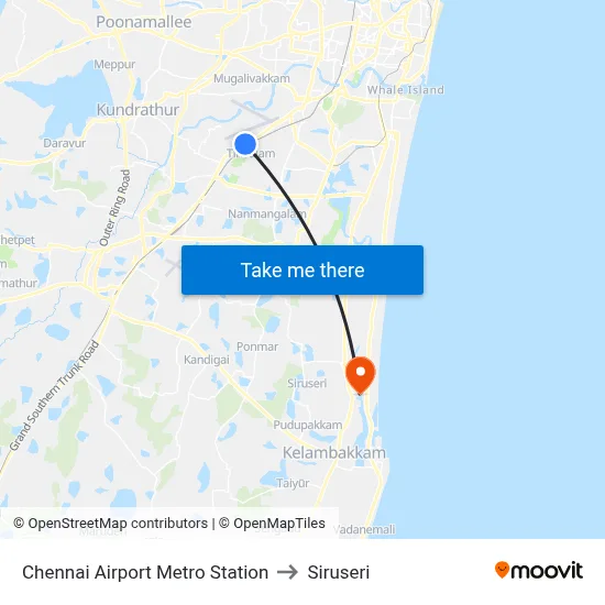 Chennai Airport Metro Station to Siruseri map