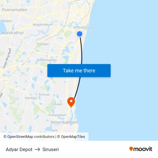 Adyar Depot to Siruseri map