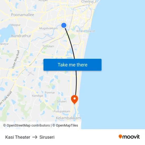 Kasi Theater to Siruseri map