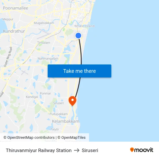 Thiruvanmiyur Railway Station to Siruseri map