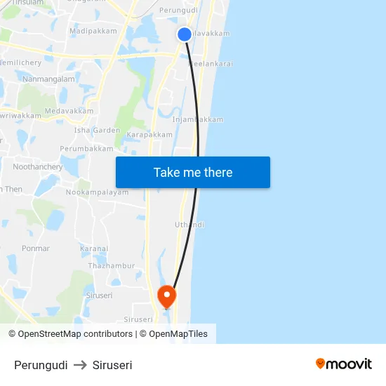 Perungudi to Siruseri map
