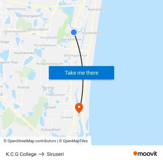 K.C.G College to Siruseri map