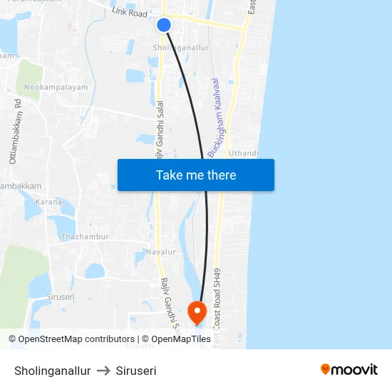Sholinganallur to Siruseri map