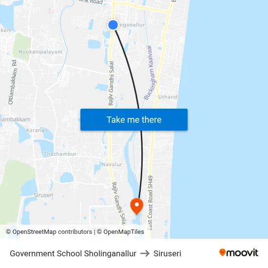 Government School Sholinganallur to Siruseri map