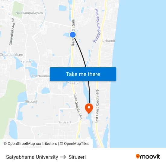 Satyabhama University to Siruseri map