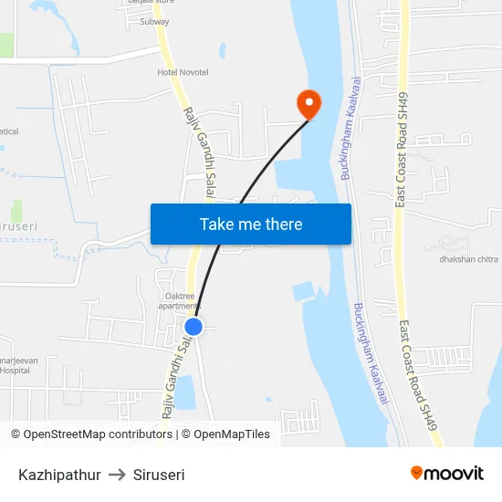 Kazhipathur to Siruseri map