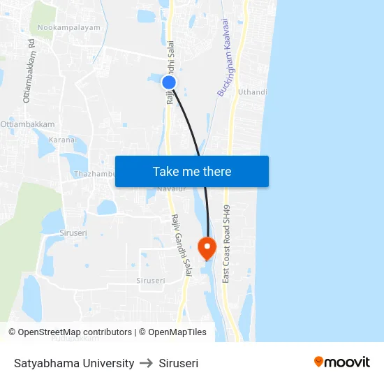 Satyabhama University to Siruseri map