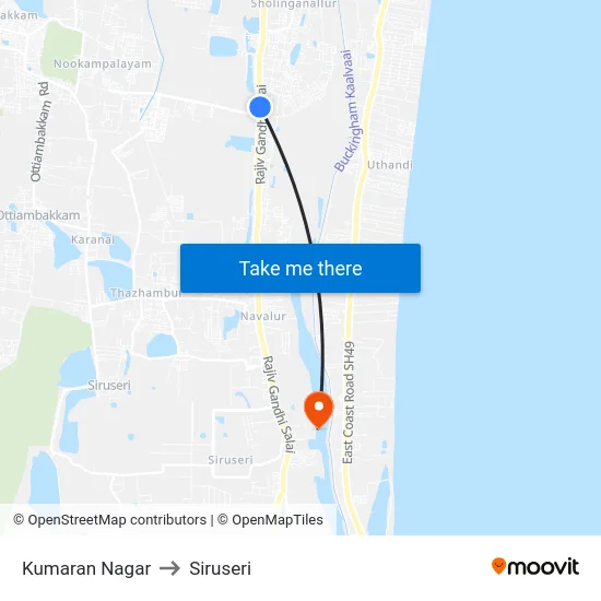 Kumaran Nagar to Siruseri map