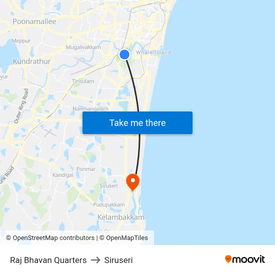 Raj Bhavan Quarters to Siruseri map