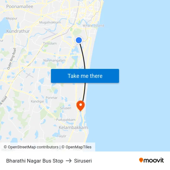 Bharathi Nagar Bus Stop to Siruseri map