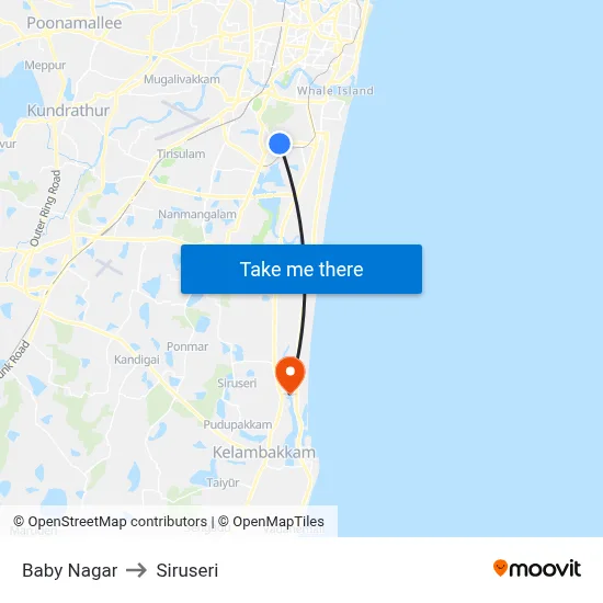Baby Nagar to Siruseri map