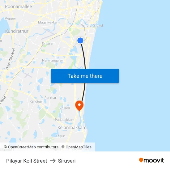 Pilayar Koil Street to Siruseri map