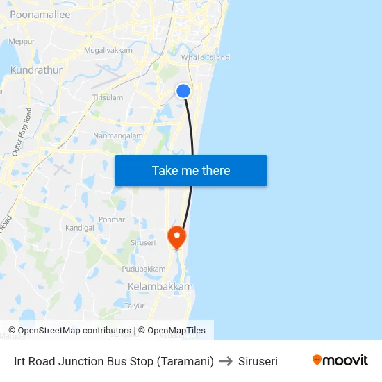 Irt Road Junction Bus Stop (Taramani) to Siruseri map