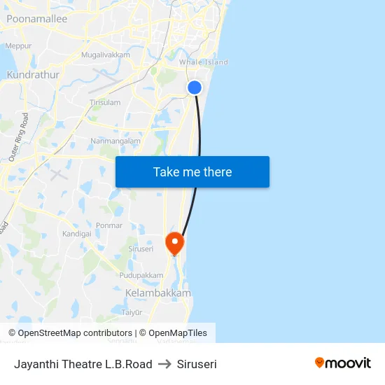 Jayanthi Theatre L.B.Road to Siruseri map