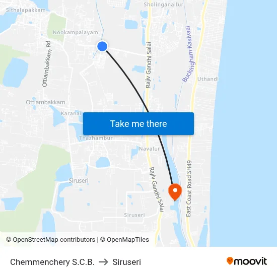 Chemmenchery S.C.B. to Siruseri map