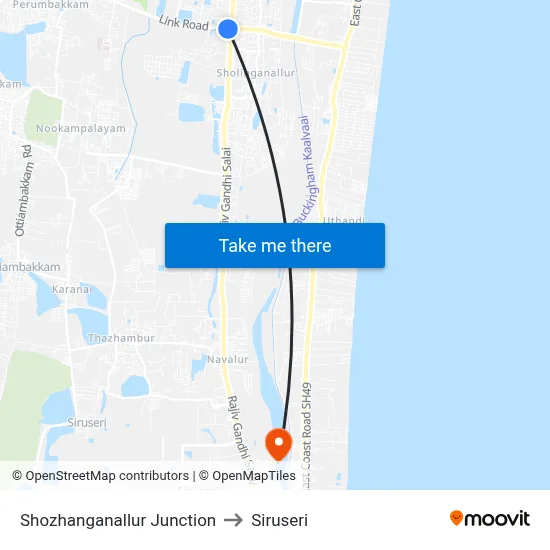 Shozhanganallur Junction to Siruseri map
