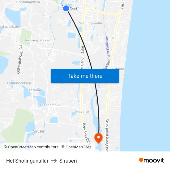 Hcl Sholinganallur to Siruseri map