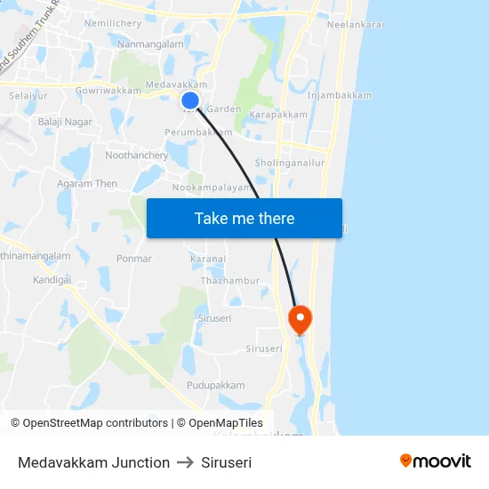 Medavakkam Junction to Siruseri map