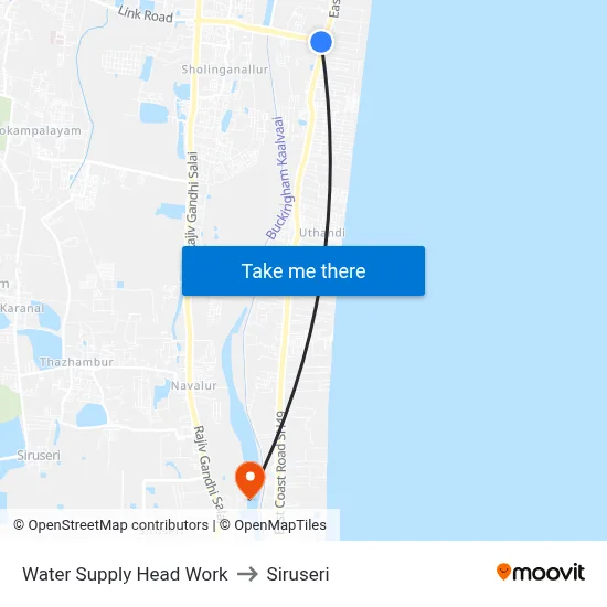 Water Supply Head Work to Siruseri map