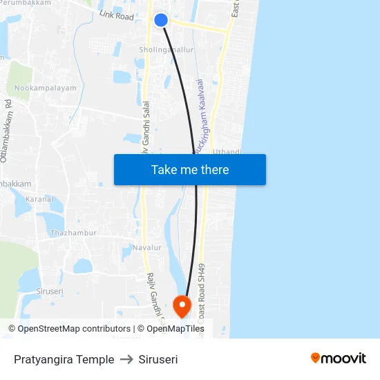 Pratyangira Temple to Siruseri map