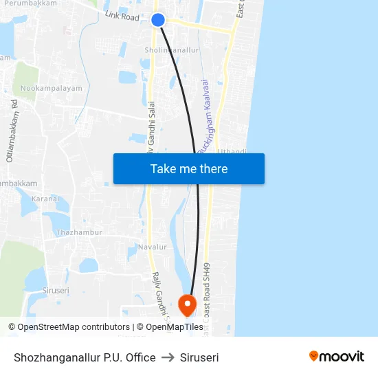 Shozhanganallur P.U. Office to Siruseri map