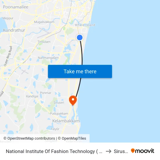 National Institute Of Fashion Technology ( N.I.F.T.) to Siruseri map