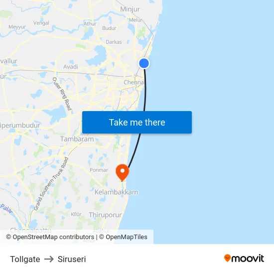 Tollgate to Siruseri map