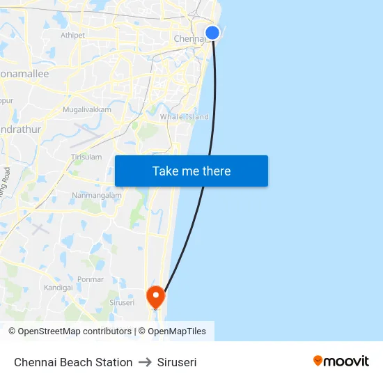 Chennai Beach Station to Siruseri map